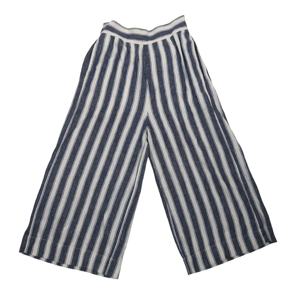 Madewell Navy Blue and Cream Stripe Wide Leg Crop Culotte Pants S